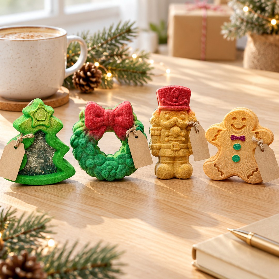 Holly Jolly, Wishmas Tree, Mr. Nutcracker és Gingy karácsonyi fürdőbomba névkártyával – BLOOMBEE